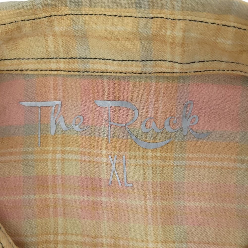 The Rack Brushed Cotton Bleach Tie Dye Button Front Shirt Top Size XL Plaid - Picture 11 of 12